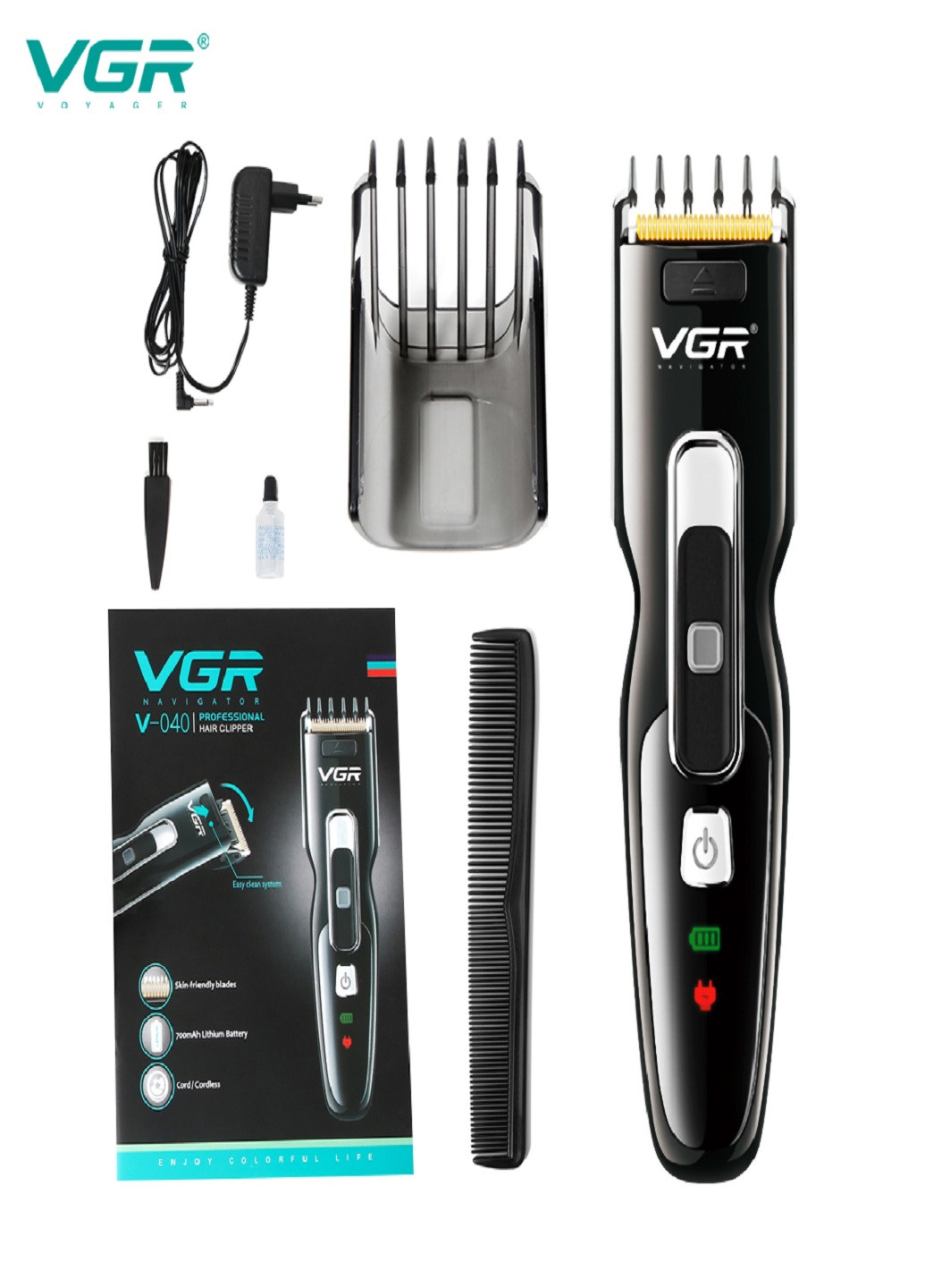 Акумуляторна машинка для стрижки волосся з насадками 040 VGR (253336554)