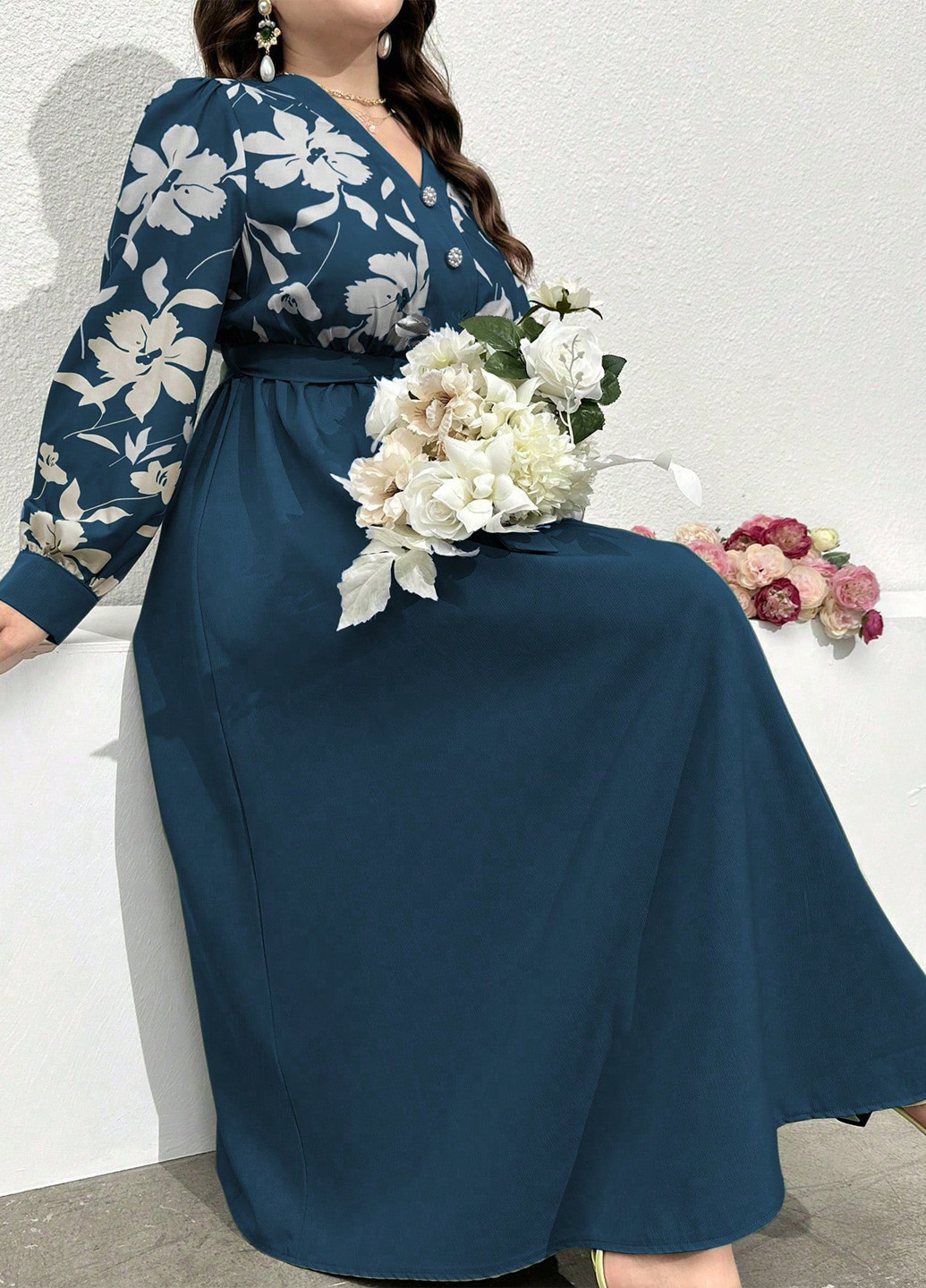 Морської хвилі кежуал сукня а-силует SHEIN з квітковим принтом