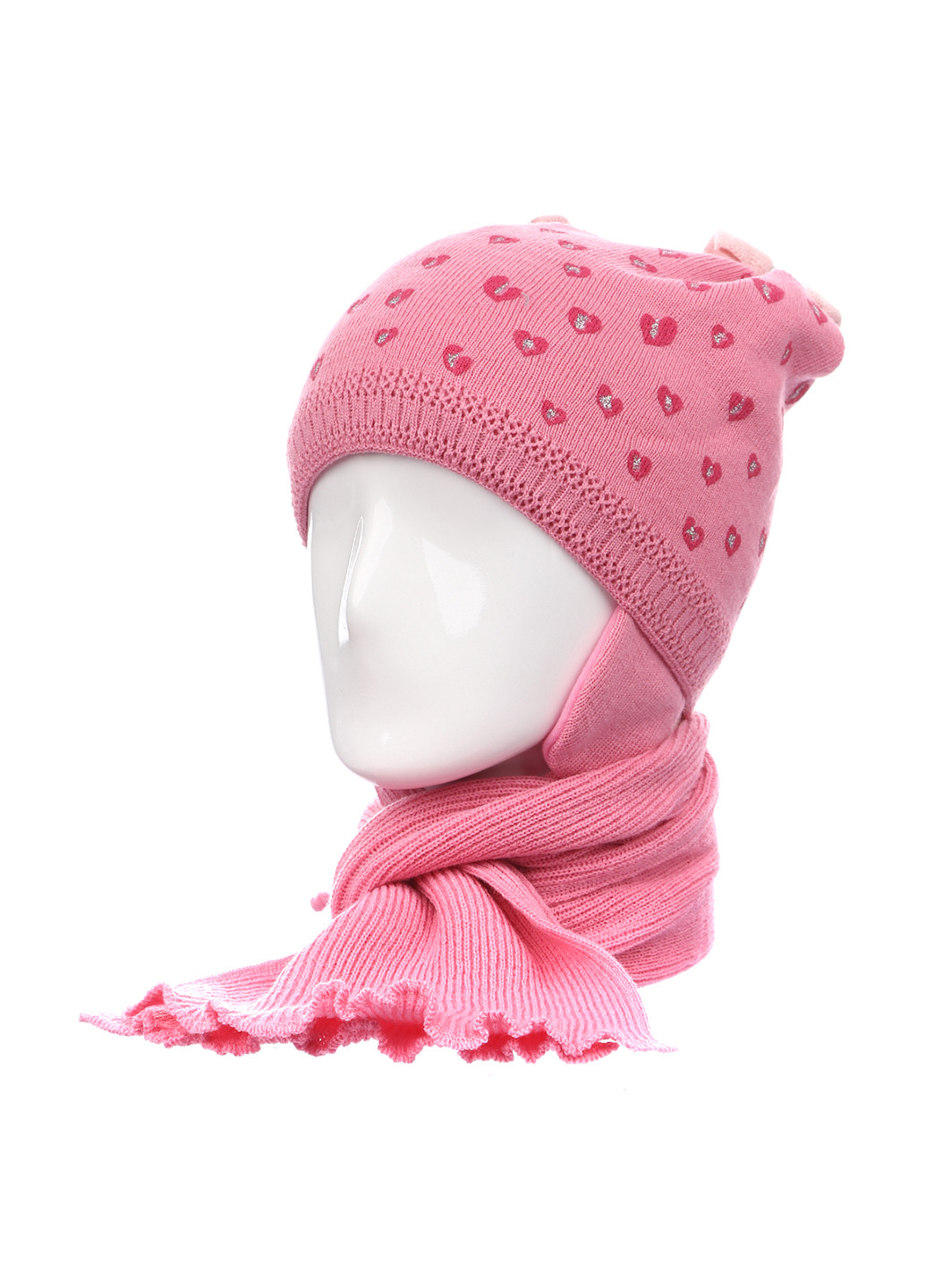 Розовый демисезонный комплект (шапка, шарф) Одягайко