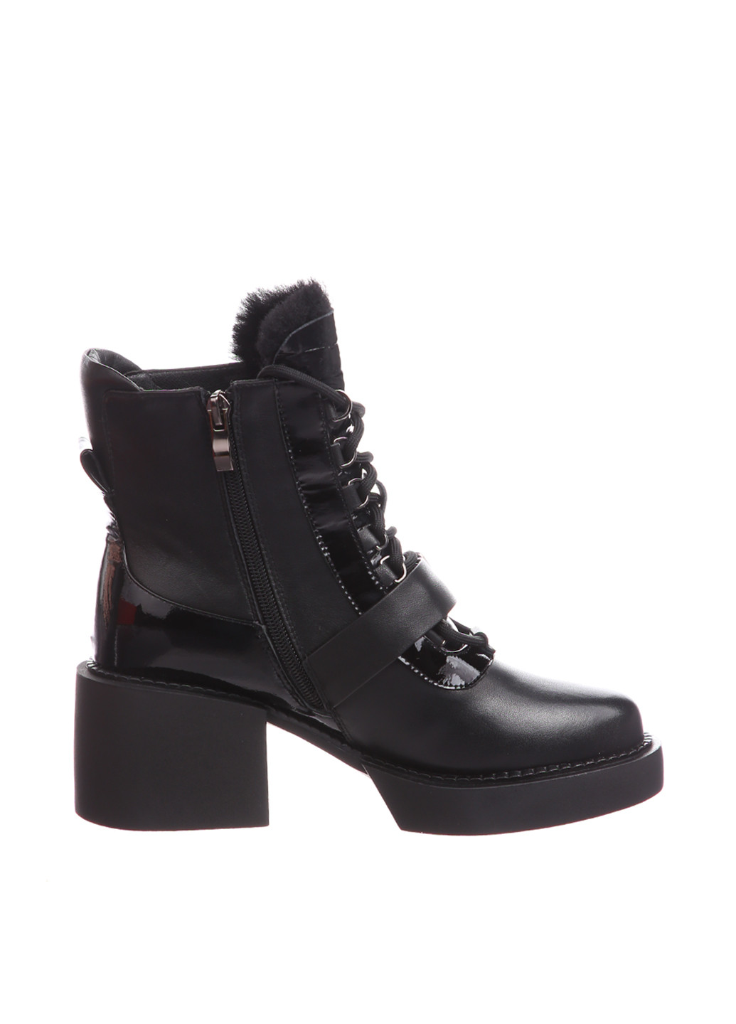 Зимние ботинки Deenoor лаковые, со шнуровкой, с пряжкой, с мехом, с тиснением