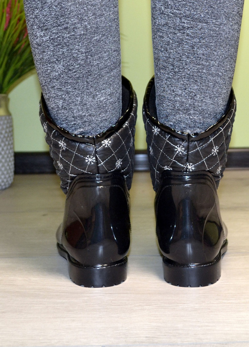 Чоботи гумові жіночі легінси чорні на флісі W-Shoes (235895357)