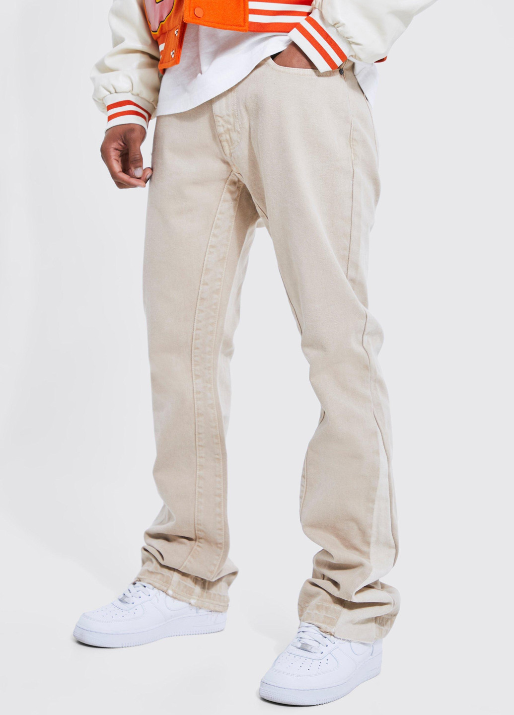 Бежевые демисезонные буткат фит джинсы Boohoo