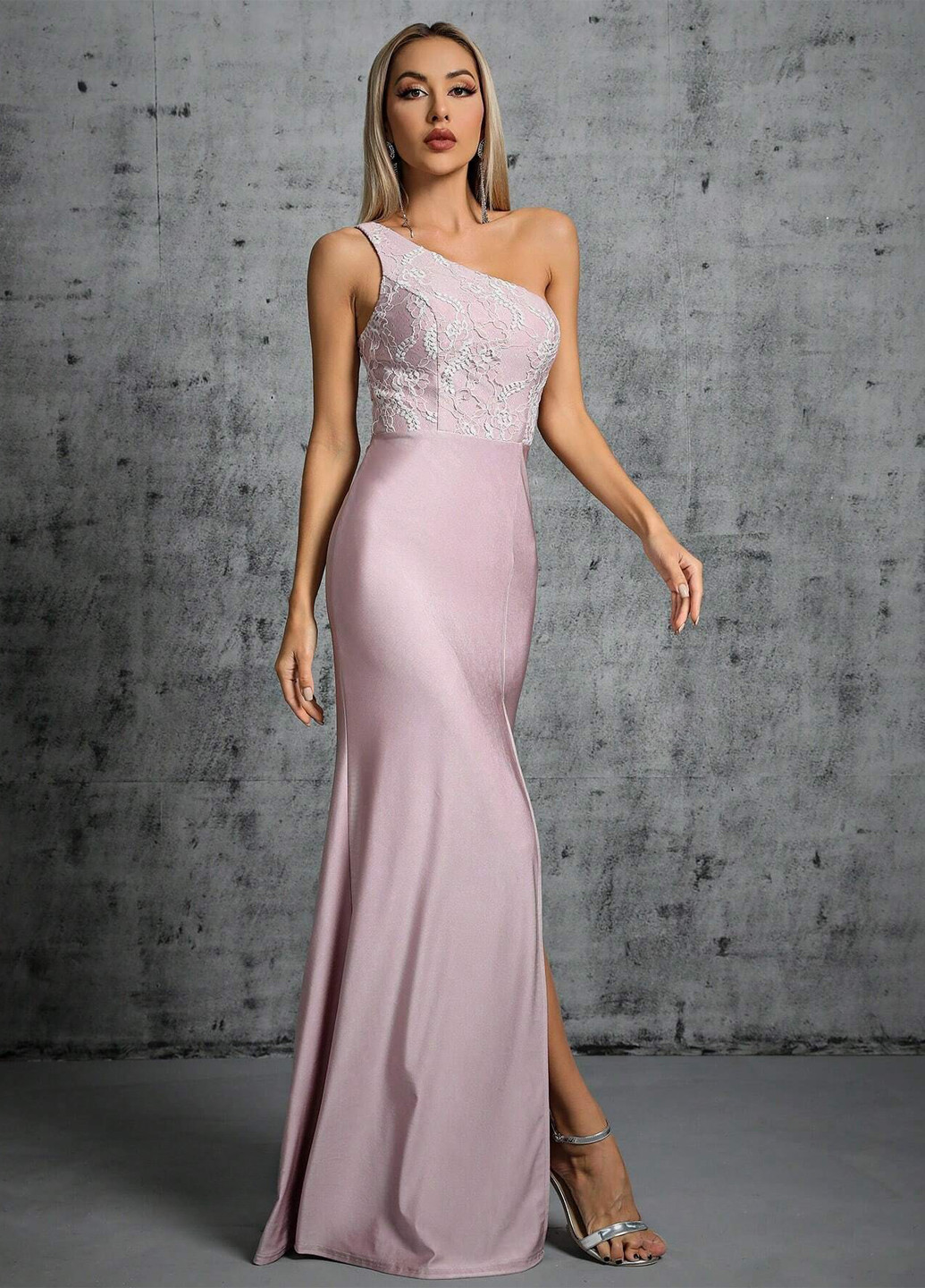 Світло-рожева вечірня сукня на одне плече SHEIN однотонна