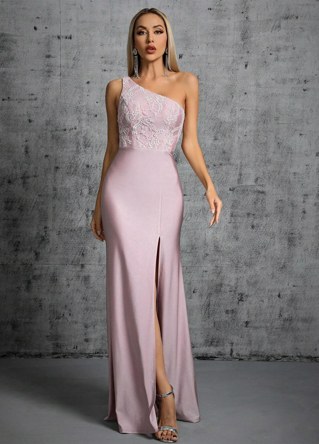 Світло-рожева вечірня сукня на одне плече SHEIN однотонна
