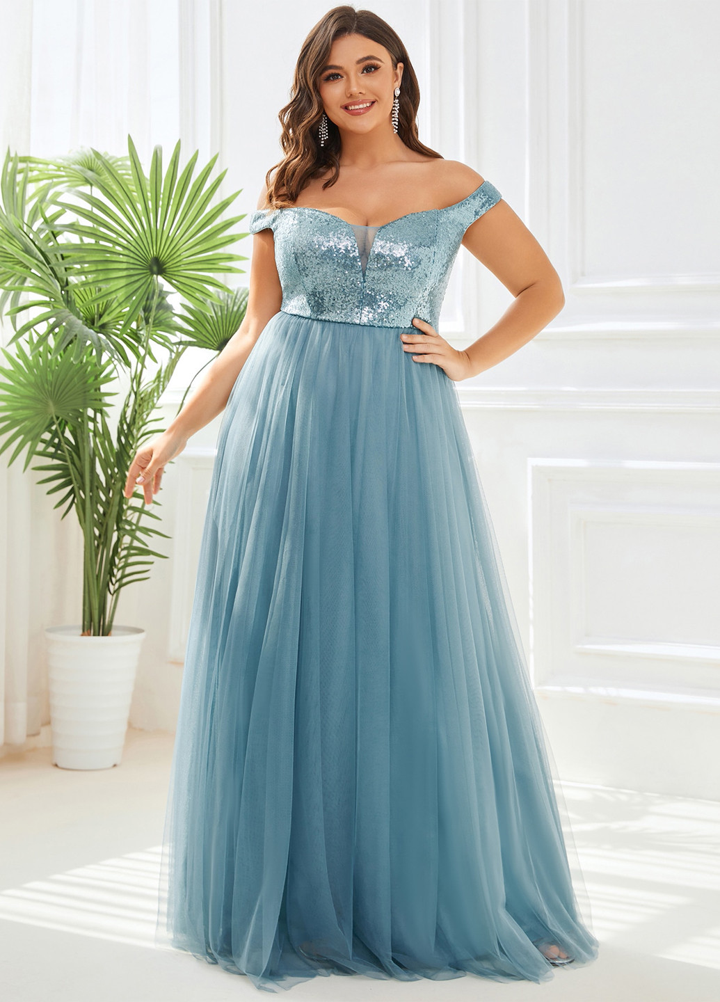 Бирюзовое праздничный, вечернее платье с открытыми плечами SHEIN однотонное