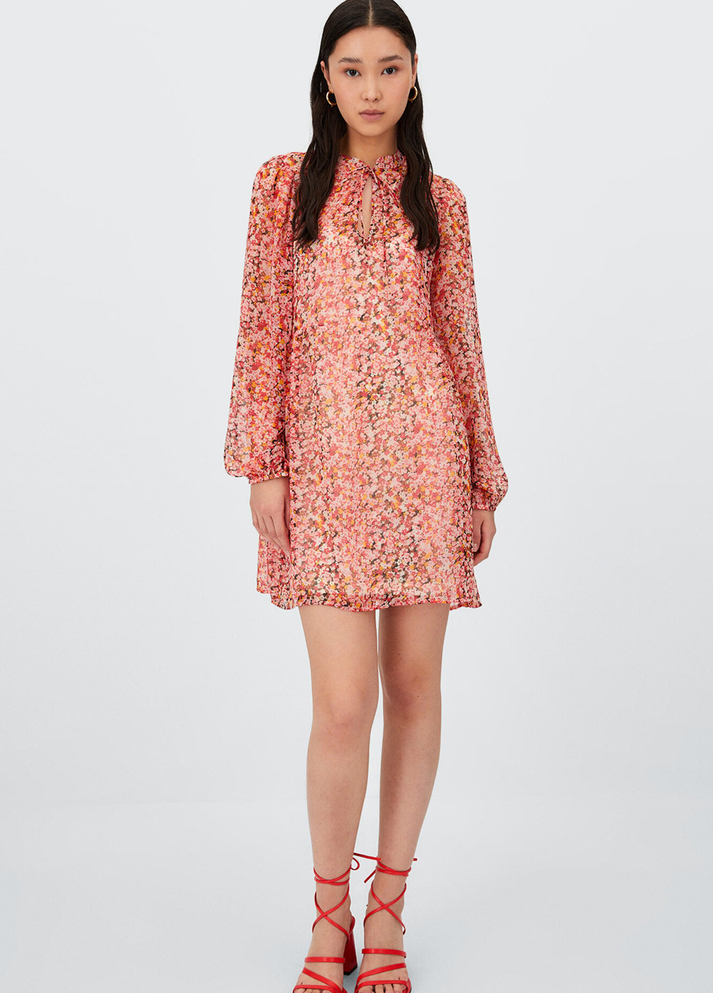 Комбинированное кэжуал платье а-силуэт Stradivarius с цветочным принтом