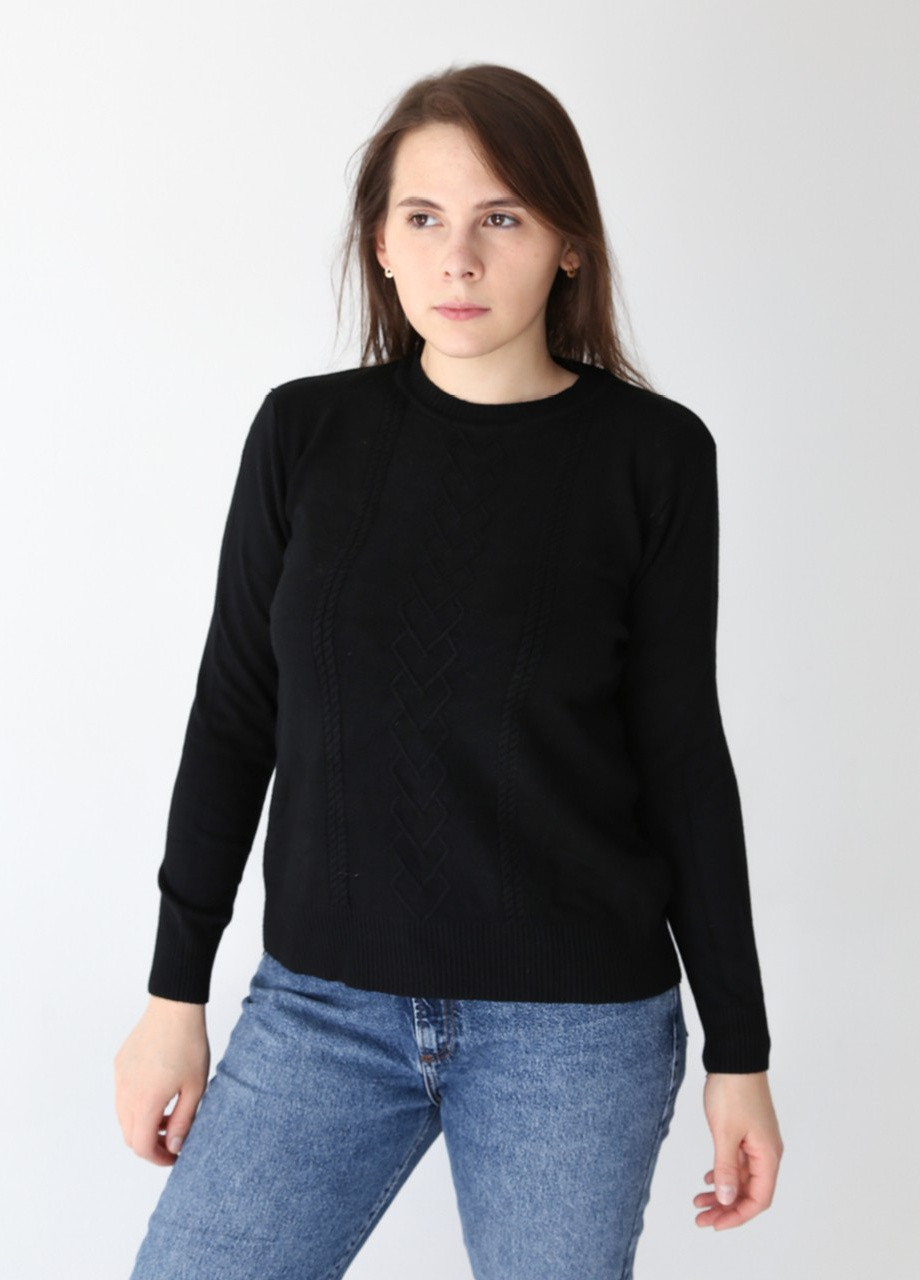 Чорний демісезонний светр жіночий чорний прямий з орнаментом JEANSclub Прямая