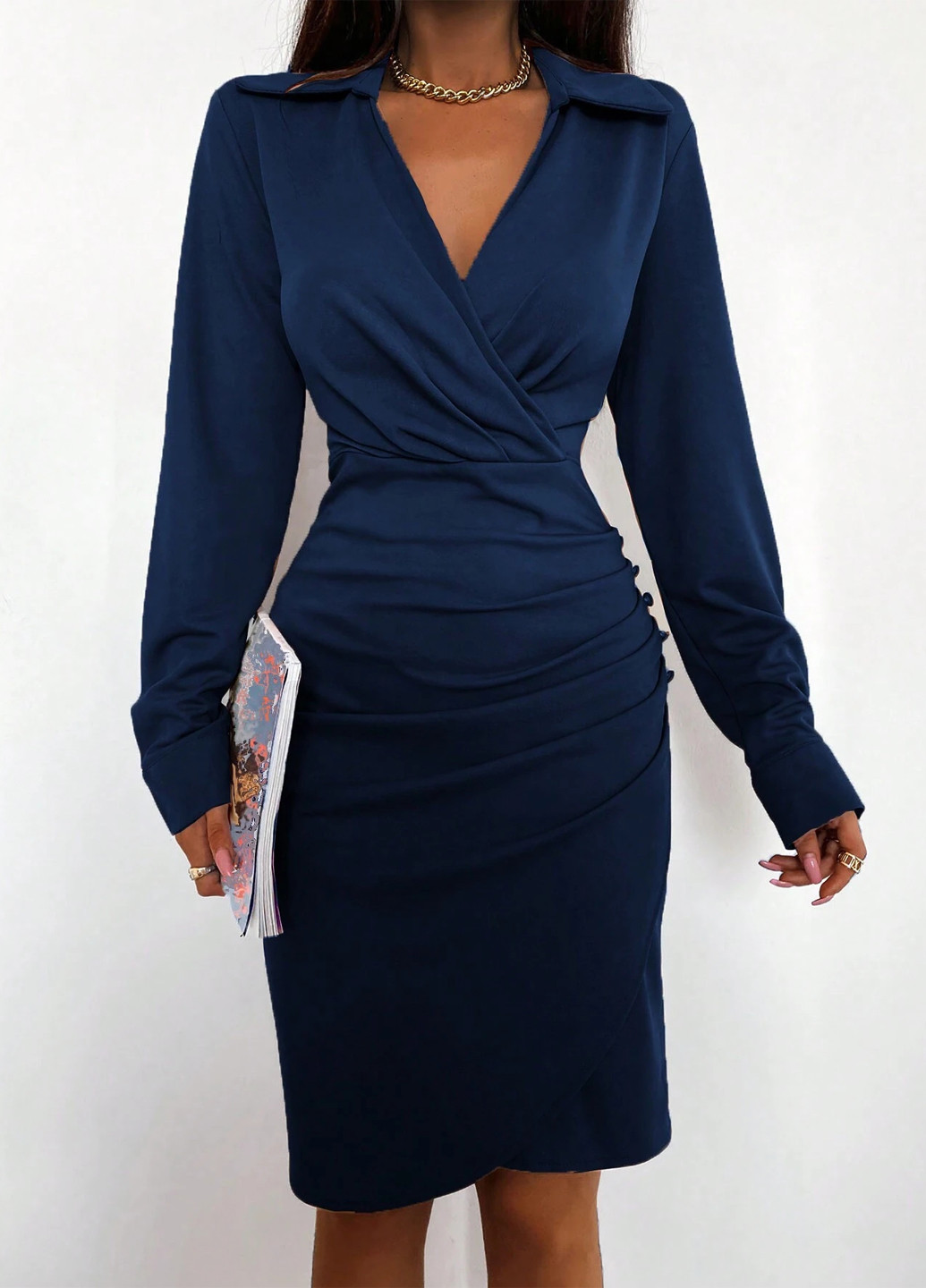 Темно-синя ділова сукня силуетна SHEIN однотонна