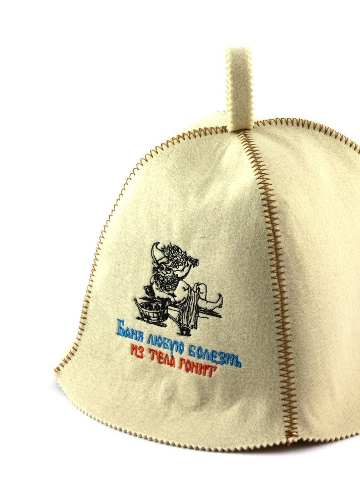 Банна шапка "Лазня будь-яку хворобу з тіла жене", штучне хутро, білий (LA-367) Luxyart (252611352)