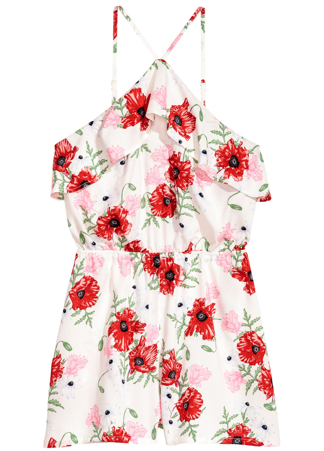 Комбинезон H&M комбинезон-шорты цветочный белый кэжуал