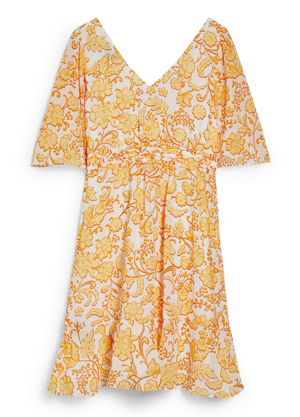 Світло-оранжева кежуал сукня кльош C&A з квітковим принтом