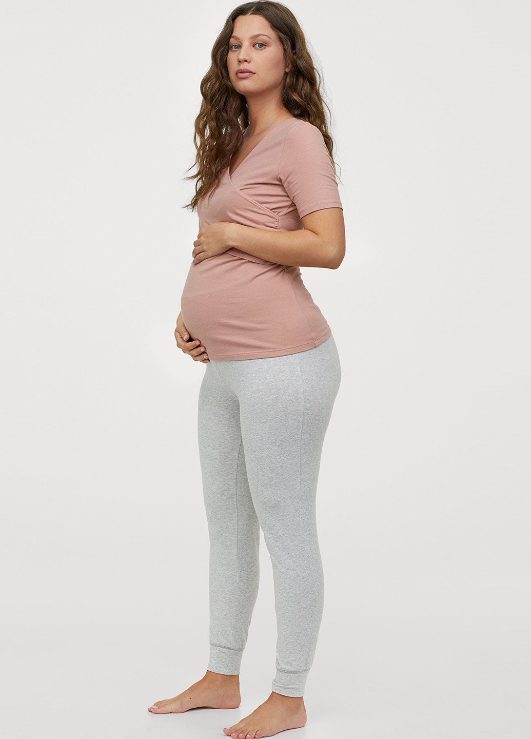 Штани для вагітних H&M джогери меланжі світло-сірі домашні трикотаж, бавовна