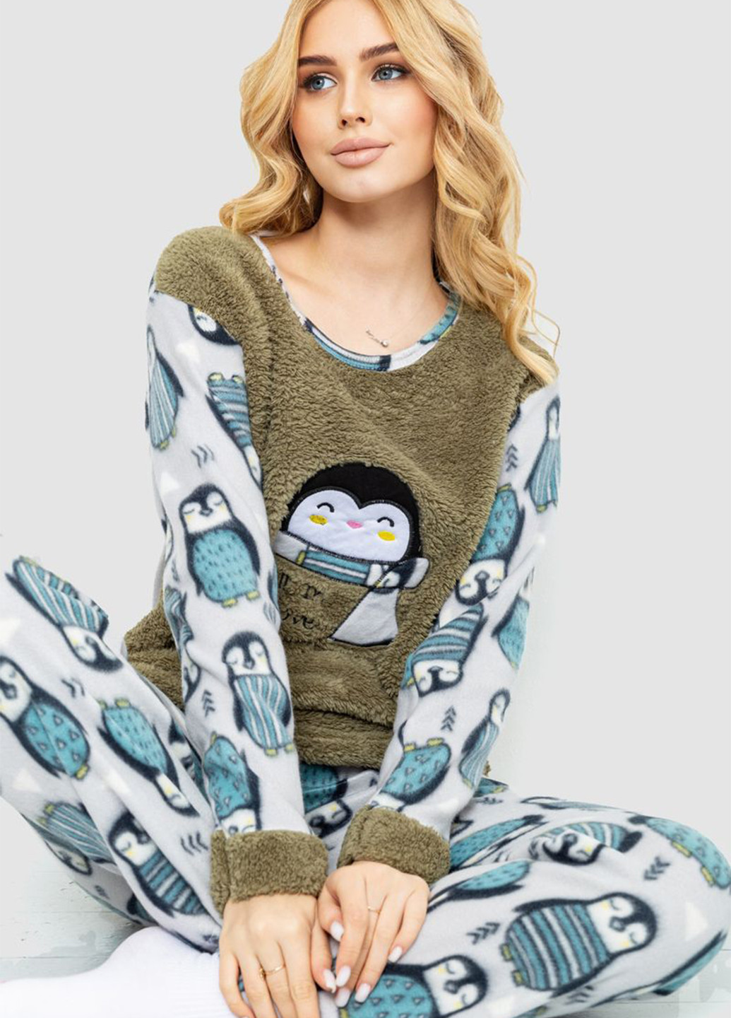 Оливковая зимняя пижама (свитшот, брюки) Ager