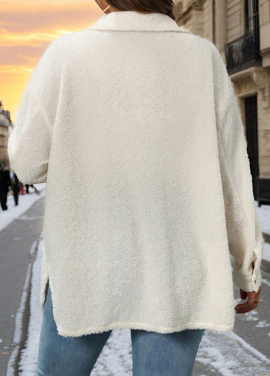 Светло-бежевая кэжуал рубашка однотонная SHEIN с длинным рукавом