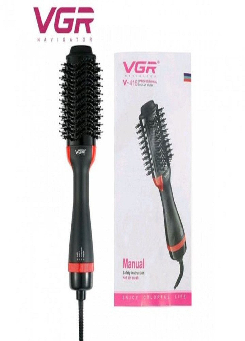 Фен-щітка для волосся V-416 мультистайлер з гребінцем 1000 Вт Чорний VGR (254110711)