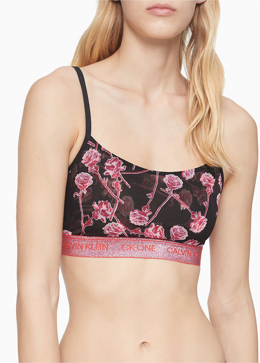 Чёрный бралетт бюстгальтер Calvin Klein без косточек нейлон