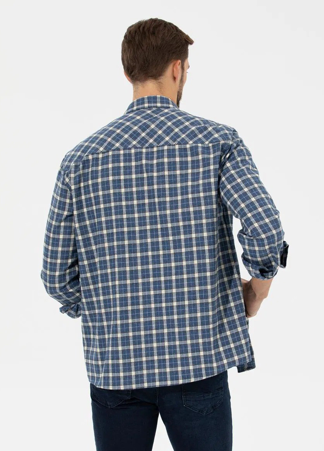 Индиго кэжуал рубашка в клетку Pierre Cardin