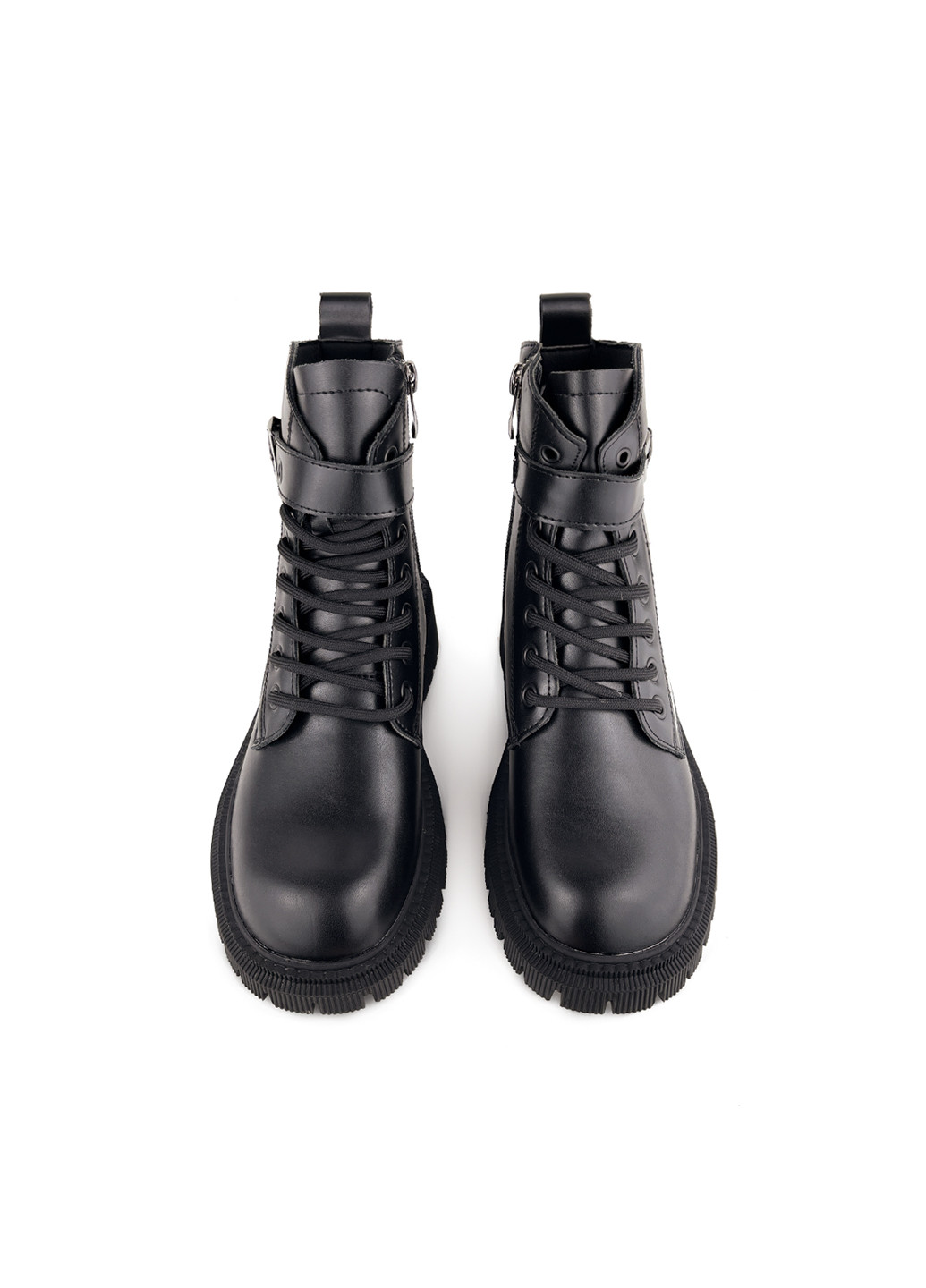 Осенние ботинки женские молодежные черные на тракторной подошве Fashion из искусственной кожи