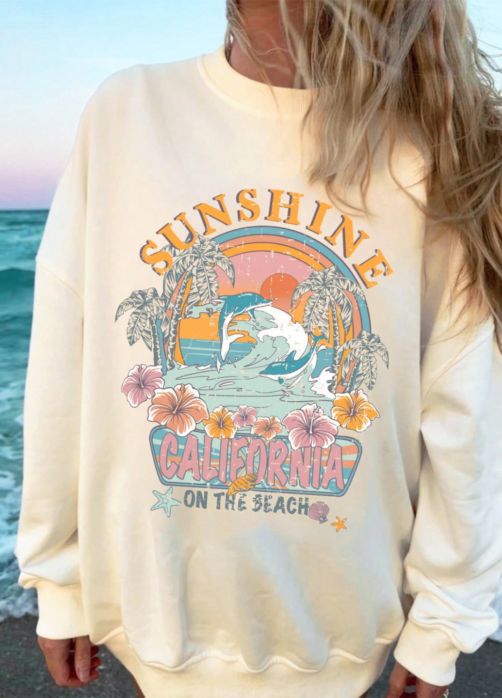 Світло-бежевий світшот SHEIN малюнок без декору (316504135)