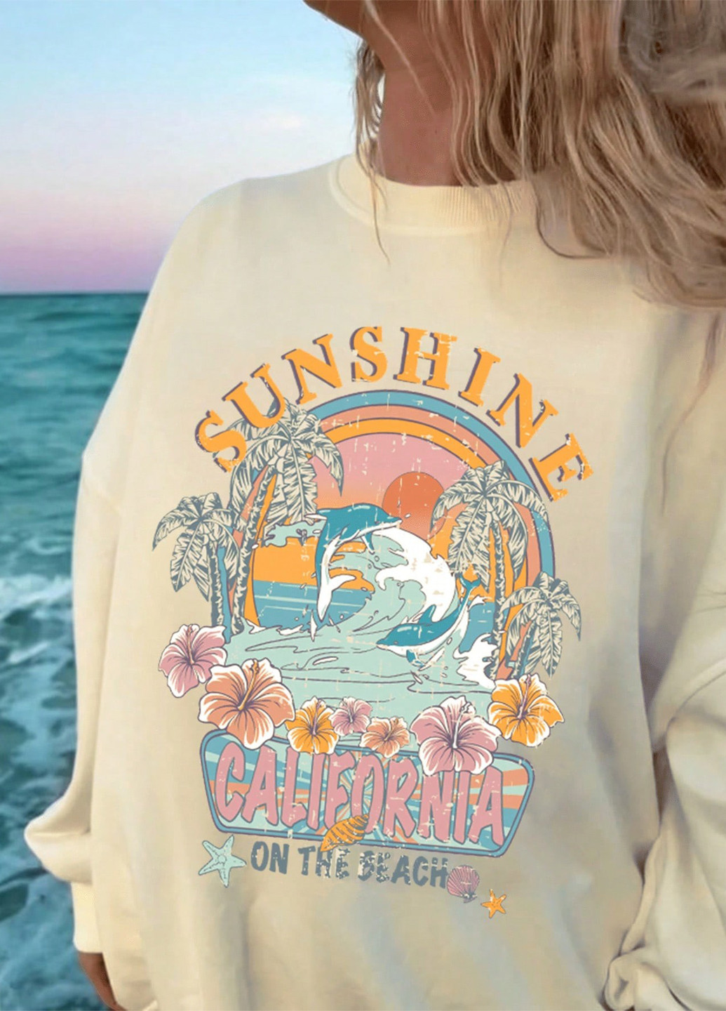 Світло-бежевий світшот SHEIN малюнок без декору (316504135)