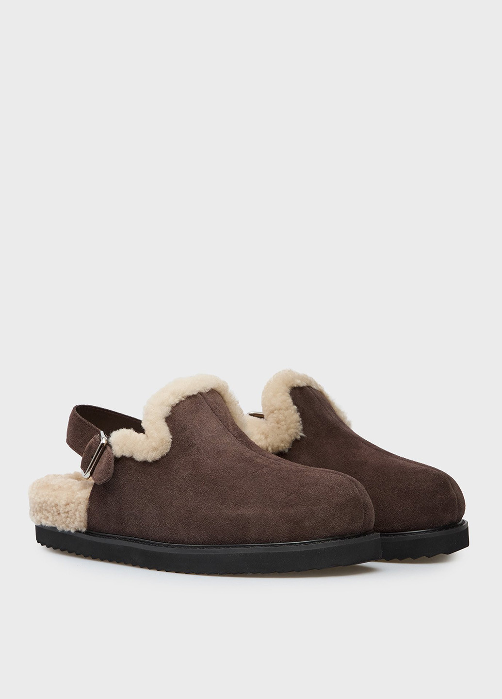Коричневые сабо PRPY без каблука с мехом