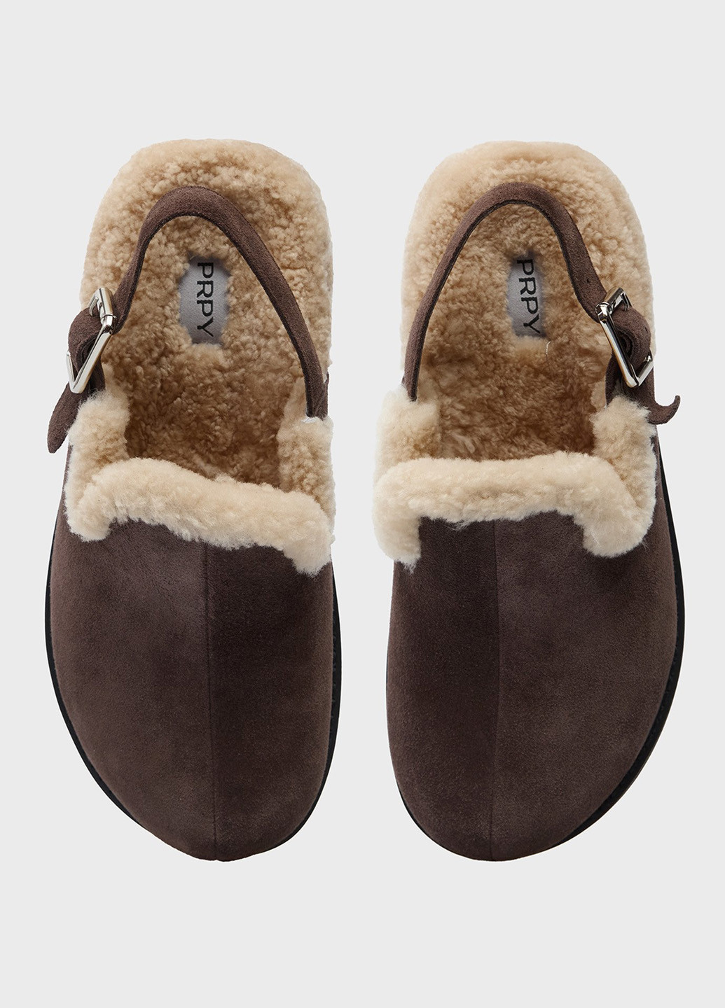 Коричневые сабо PRPY без каблука с мехом
