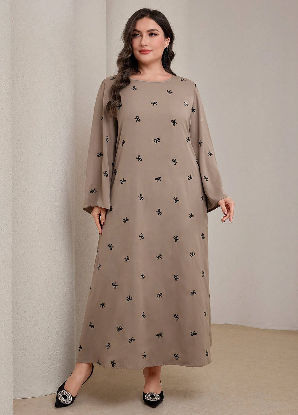 Кавова кежуал сукня а-силует SHEIN з малюнком