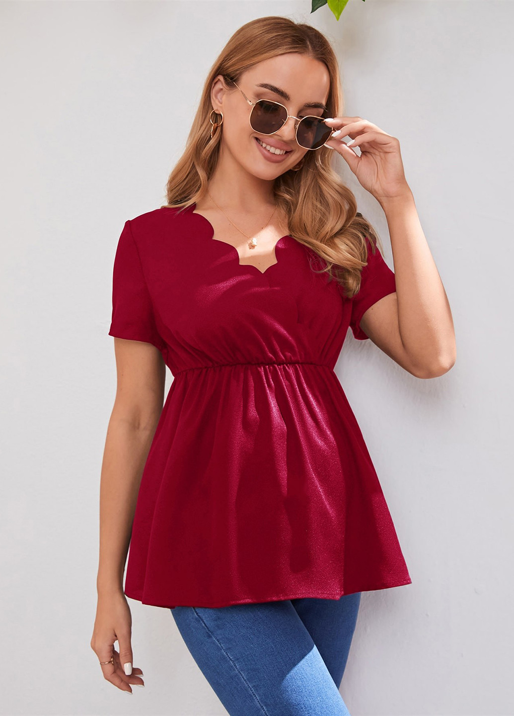 Бордовая блуза для беременных на запах, с баской SHEIN