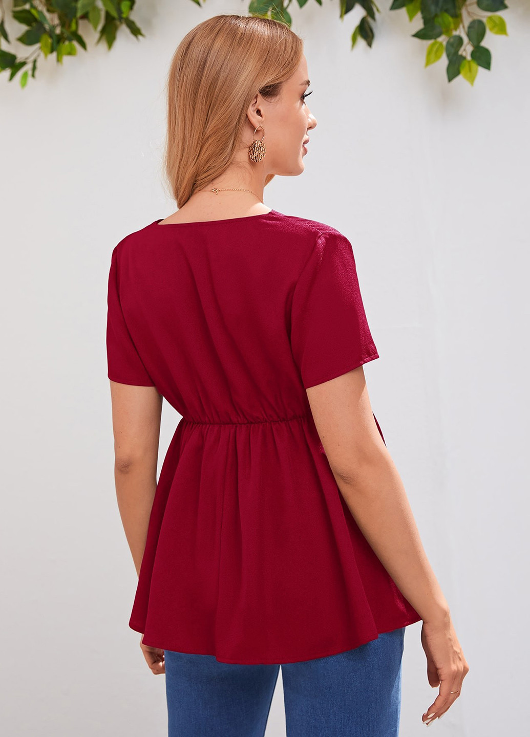 Бордовая блуза для беременных на запах, с баской SHEIN