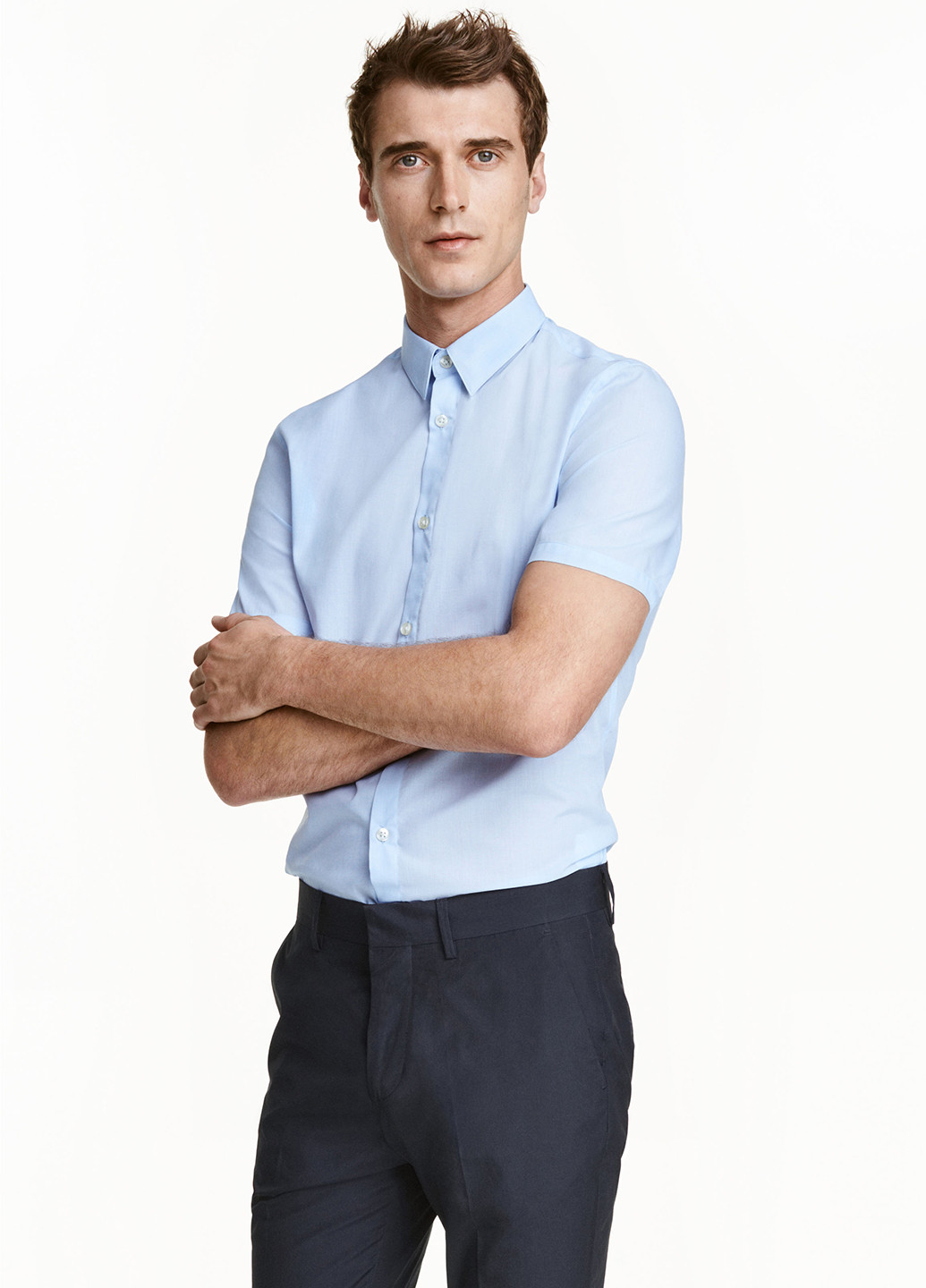 Светло-голубой кэжуал рубашка H&M с коротким рукавом