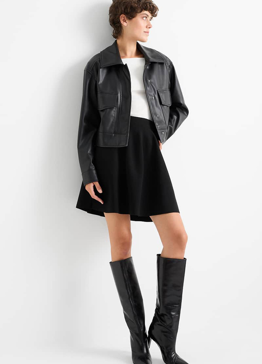 Черная кэжуал однотонная юбка C&A клешированная