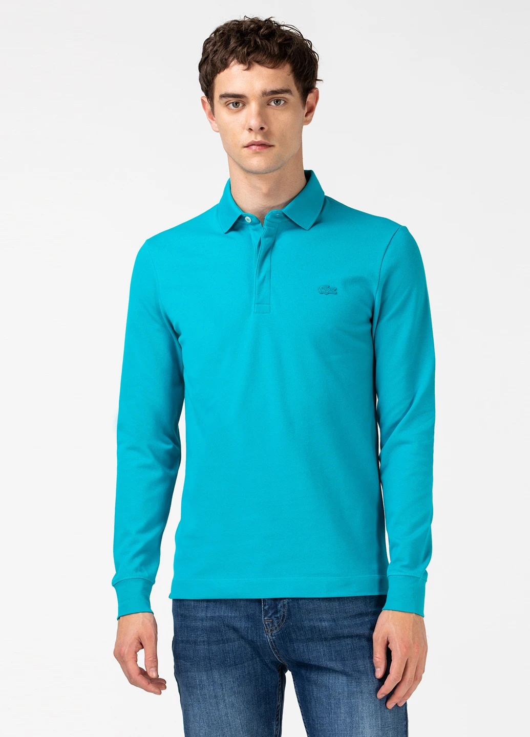 Светло-бирюзовая футболка-поло для мужчин Lacoste с логотипом