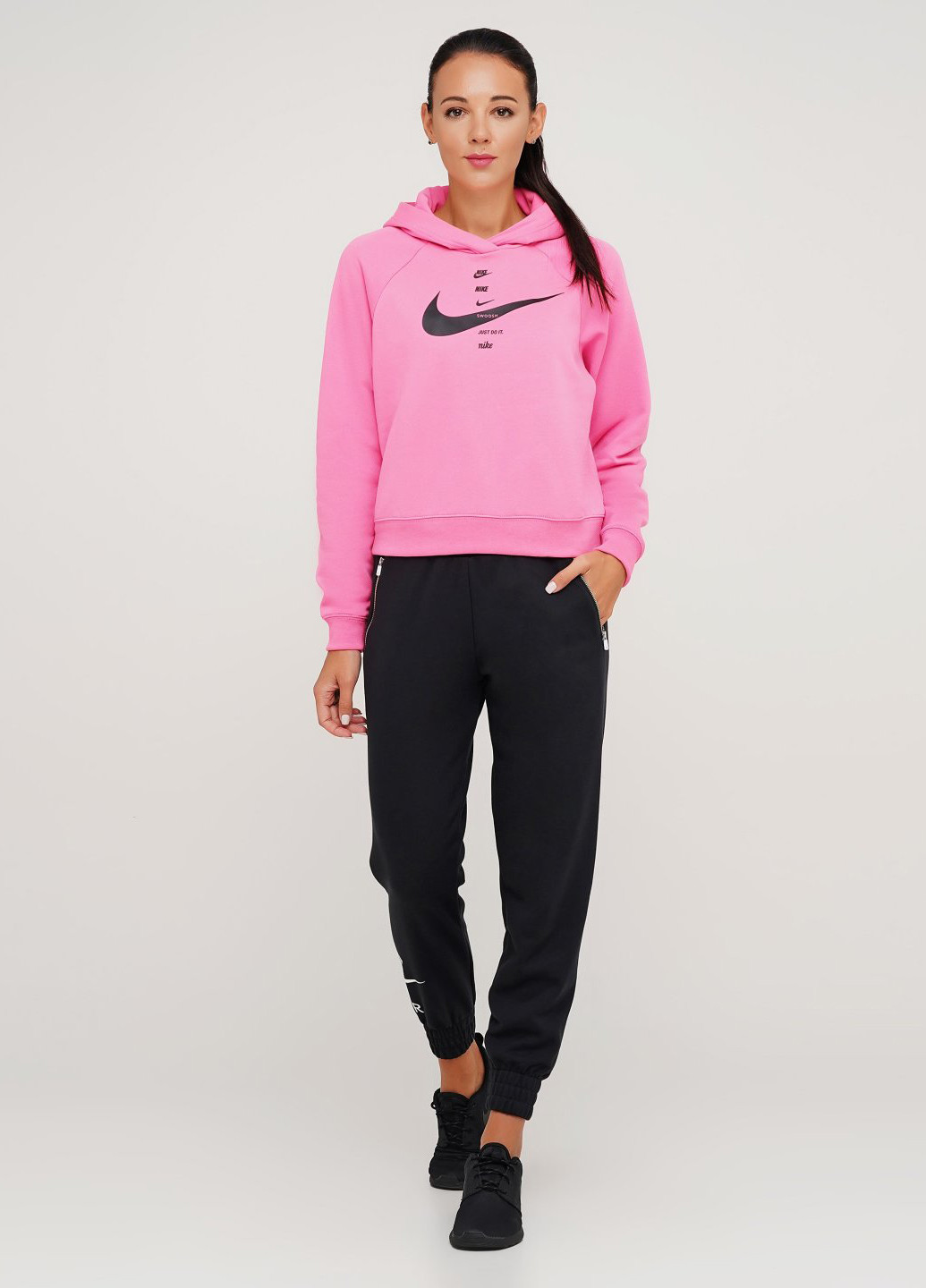 Худи Nike логотипы розовые спортивные трикотаж, полиэстер