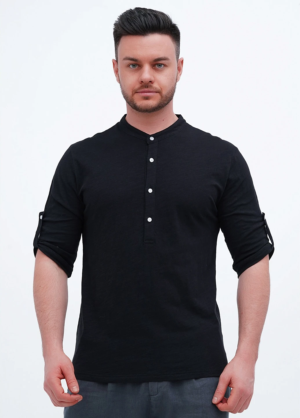 Лонгслів Trend Collection однотонний чорний кежуали бавовна, трикотаж