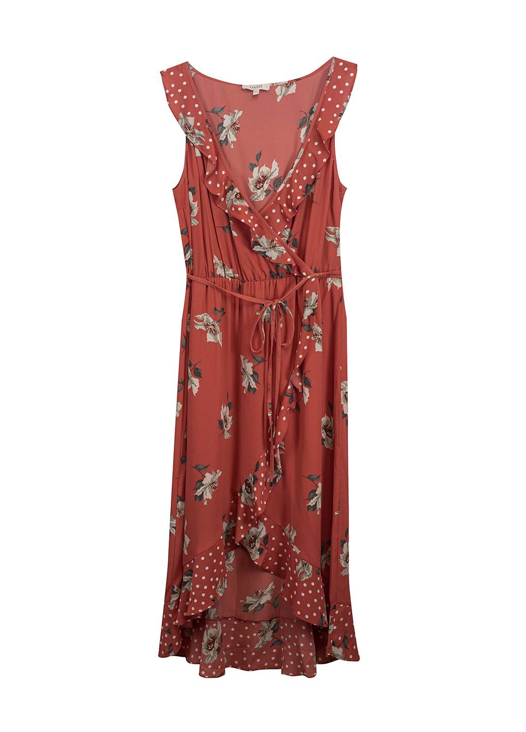 Красное кэжуал платье на запах Oasis с цветочным принтом