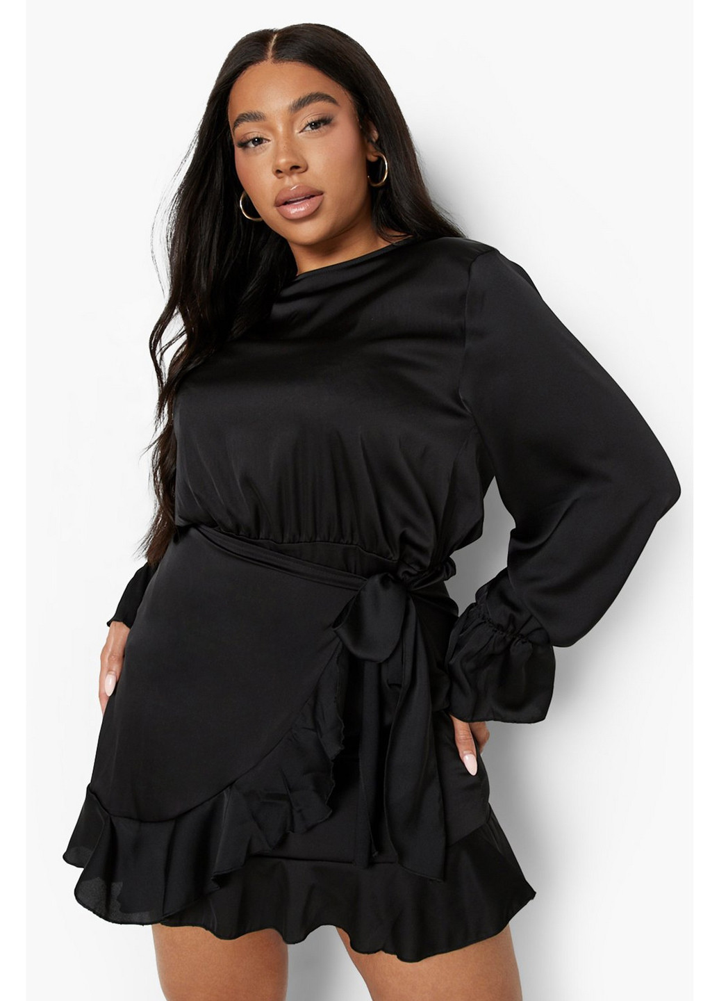Чорна кежуал сукня на запах Boohoo однотонна