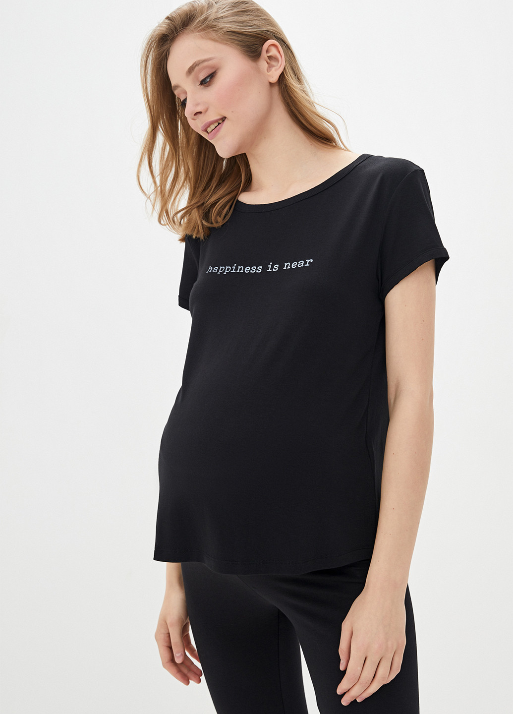 Черная всесезон футболка для беременных Мамин Дом