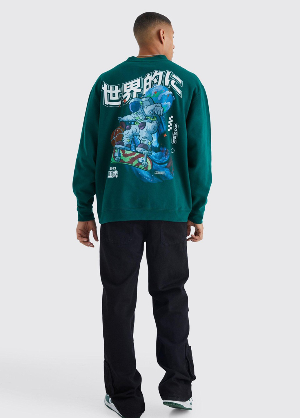 Зелений світшот Boohoo малюнок без декору (300466412)