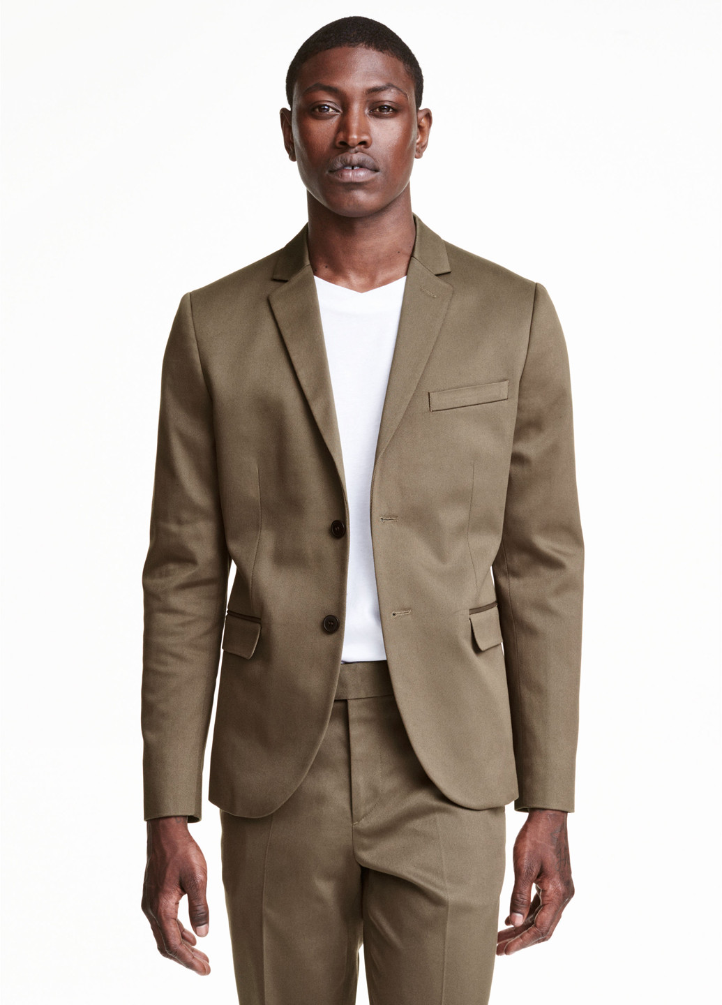 Пиджак H&M с длинным рукавом хаки деловой