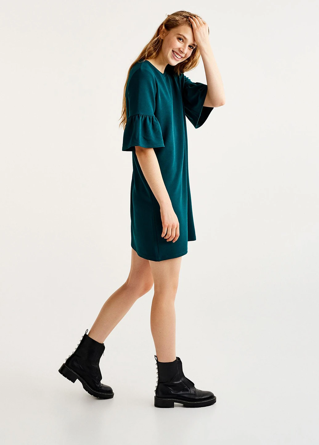 Изумрудное кэжуал платье а-силуэт Pull & Bear однотонное