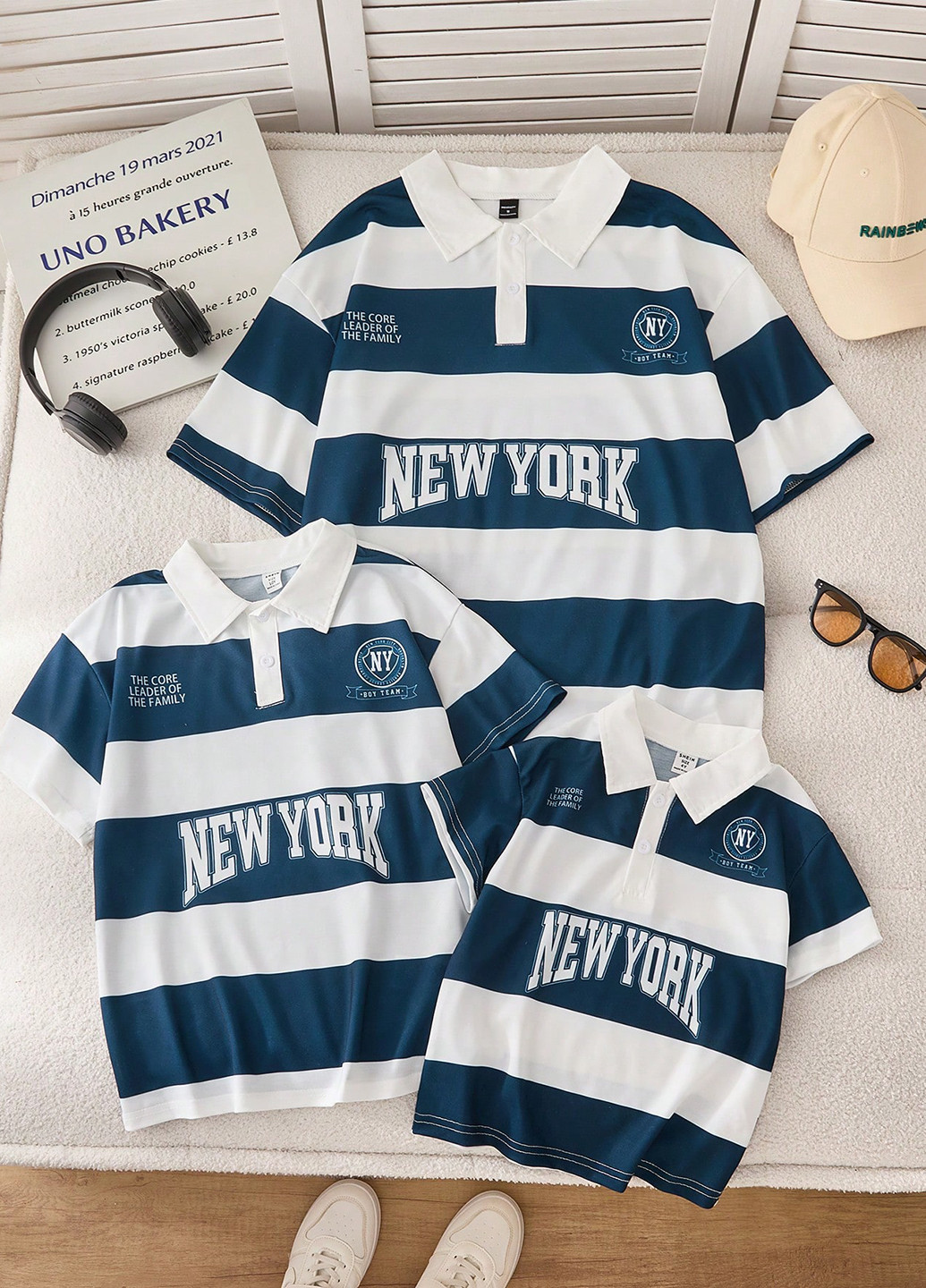 Темно-синяя детская футболка-поло для мальчика SHEIN с надписью