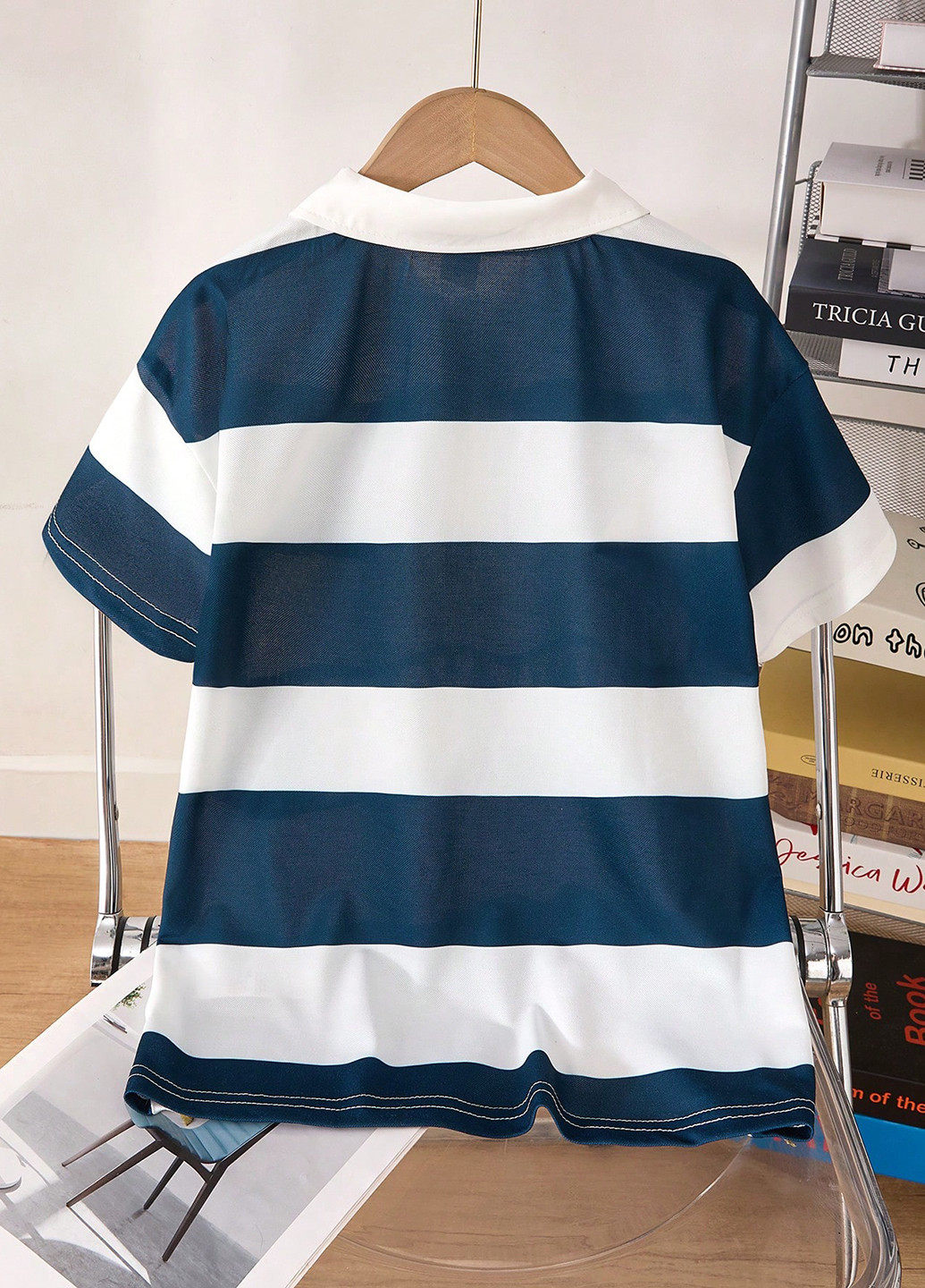 Темно-синяя детская футболка-поло для мальчика SHEIN с надписью