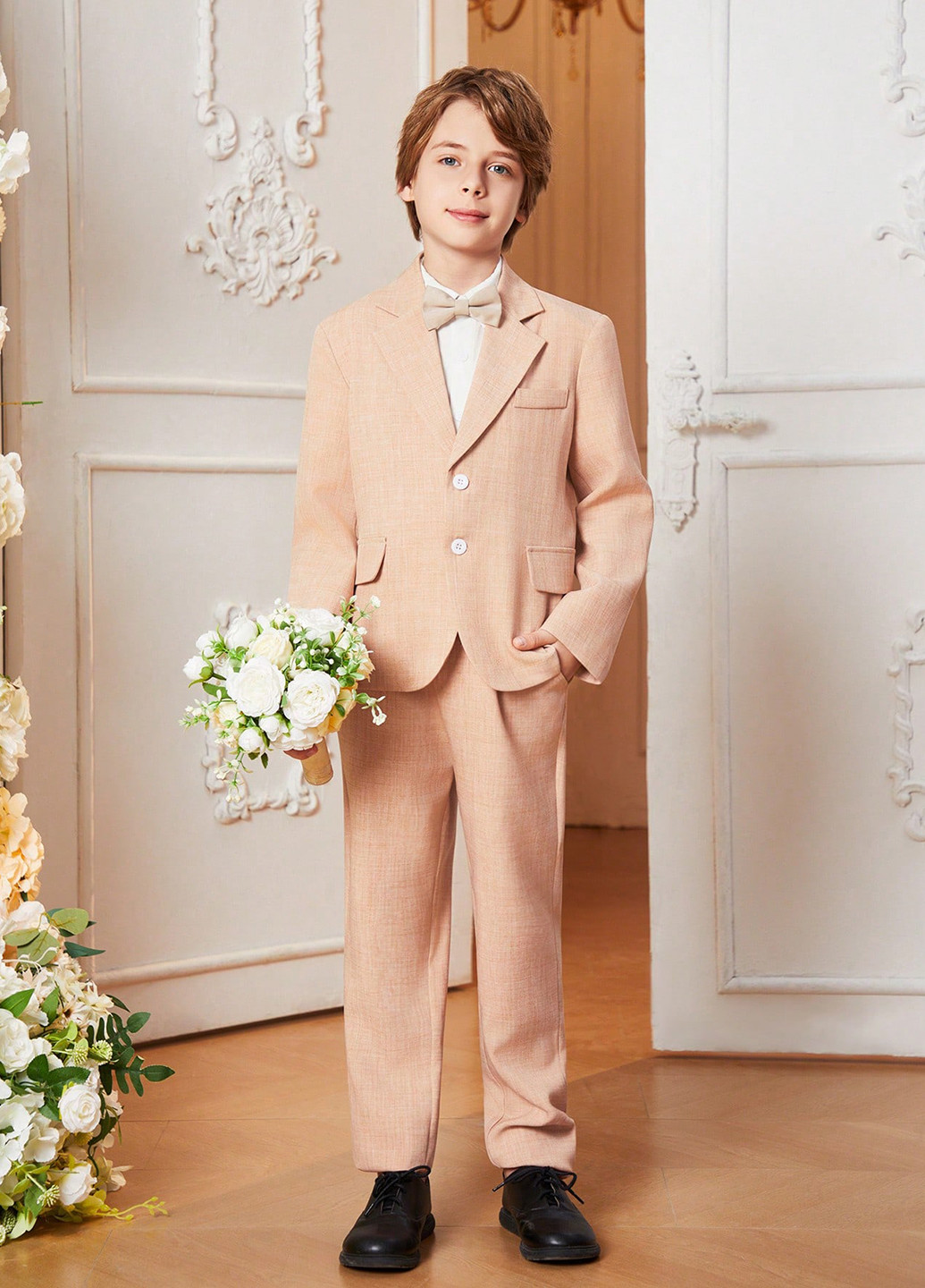 Песочный демисезонный костюм (пиджак, брюки) брючный SHEIN