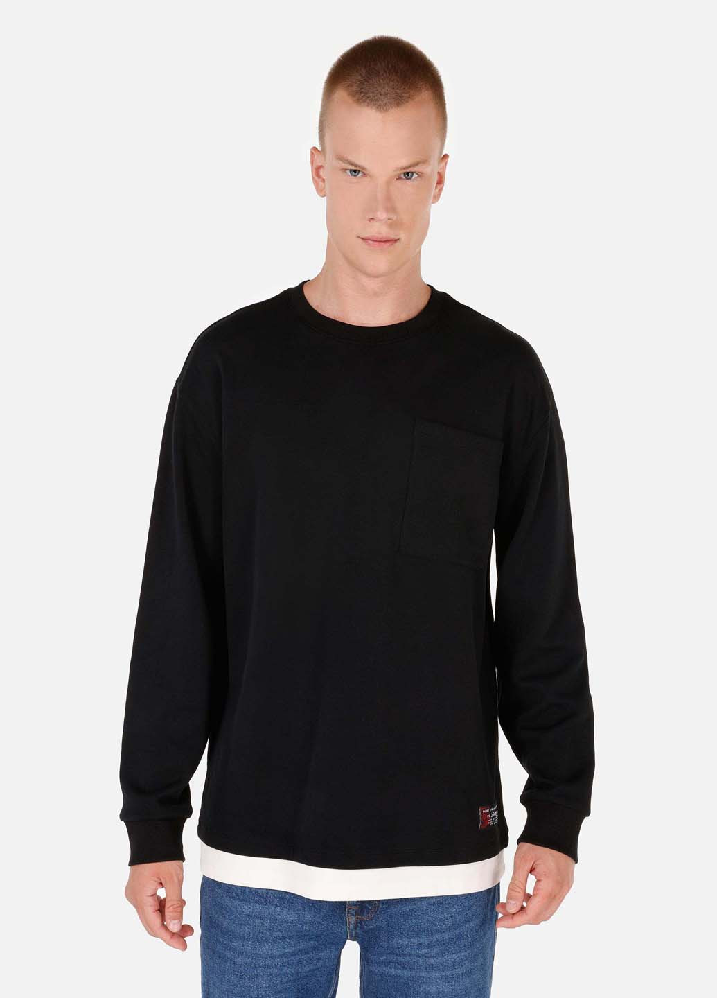 Лонгслів Colin's однотонний чорний кежуали поліестер, бавовна