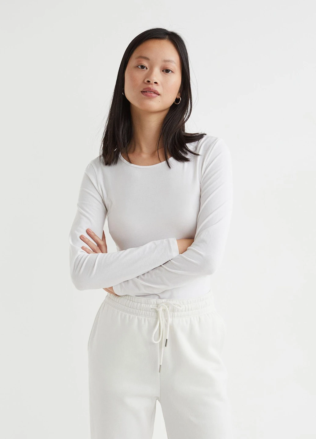 Лонгслів,білий, H&M Basic (254655586)