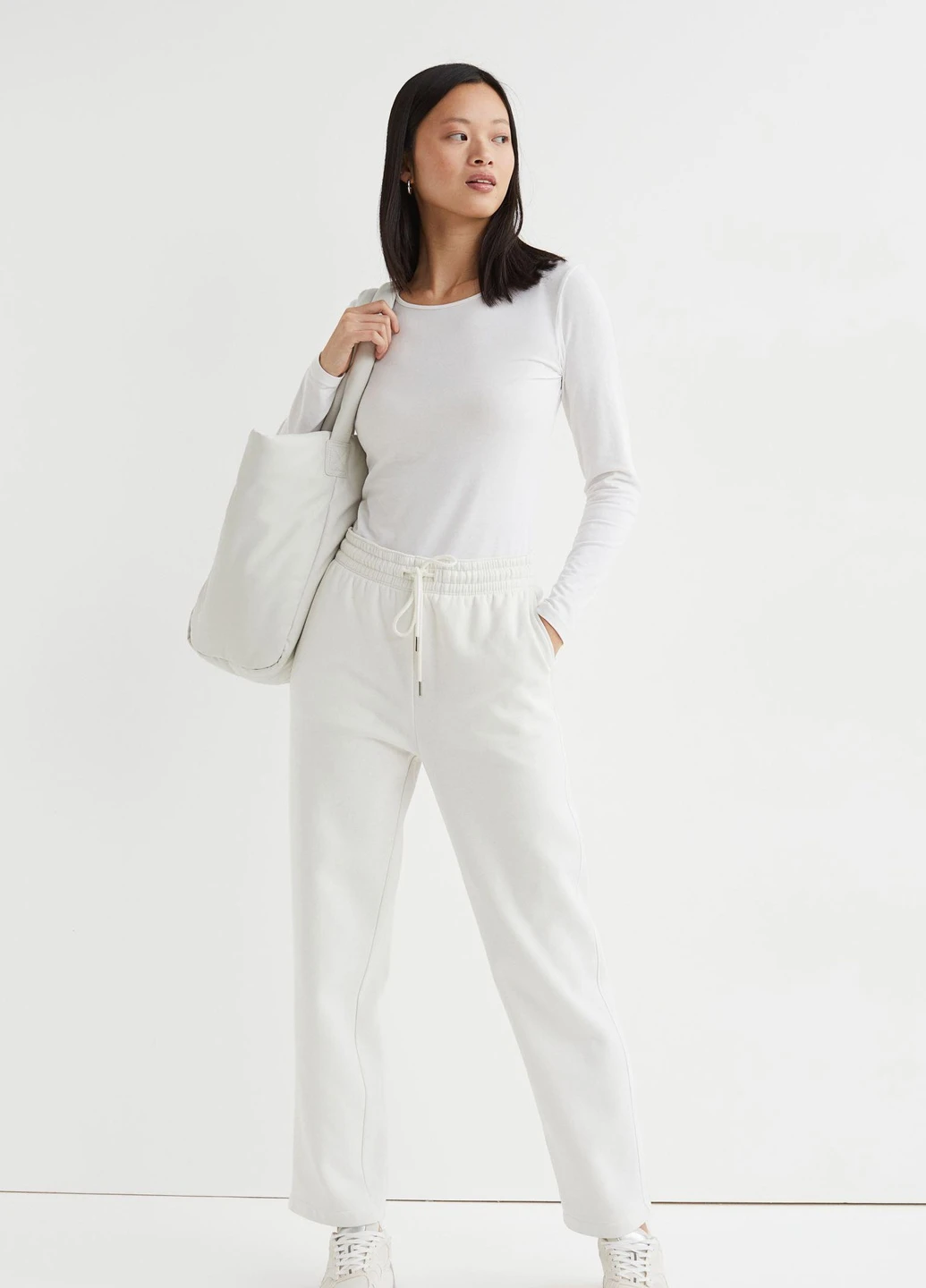 Лонгслів,білий, H&M Basic (254655586)