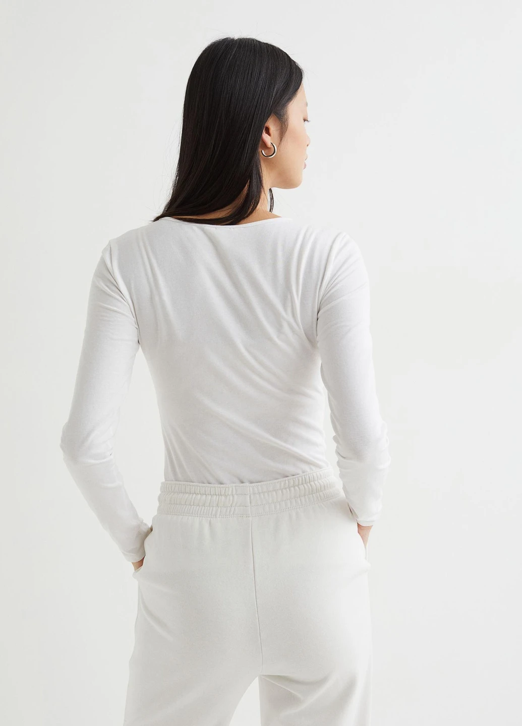 Лонгслів,білий, H&M Basic (254655586)