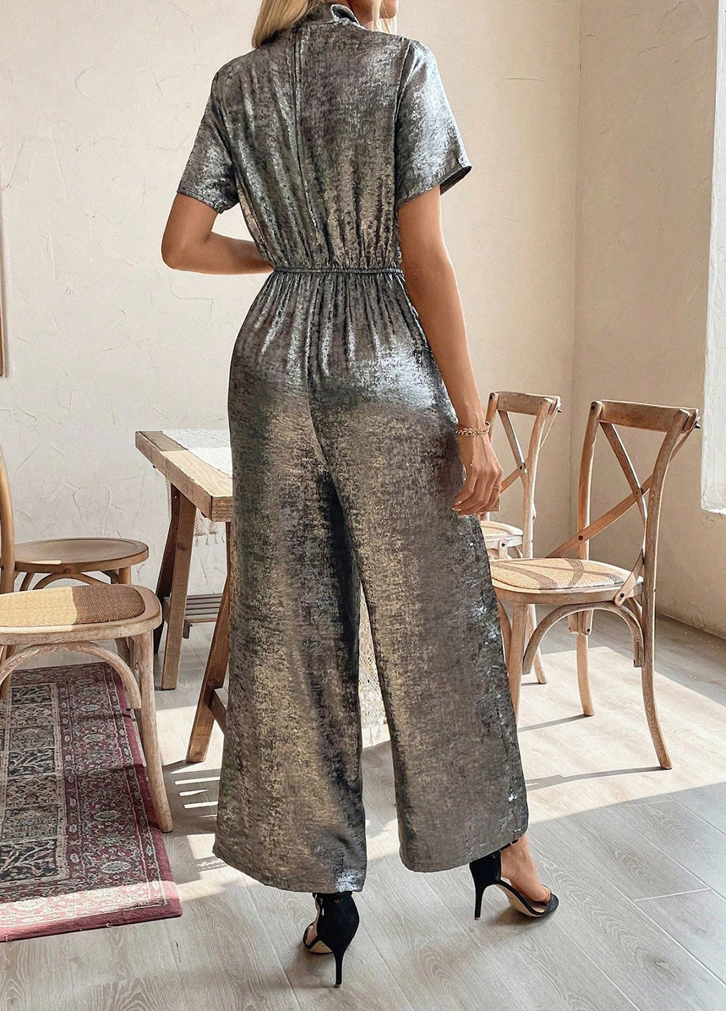Комбинезон SHEIN комбинезон-брюки однотонный серебряный вечерний полиэстер