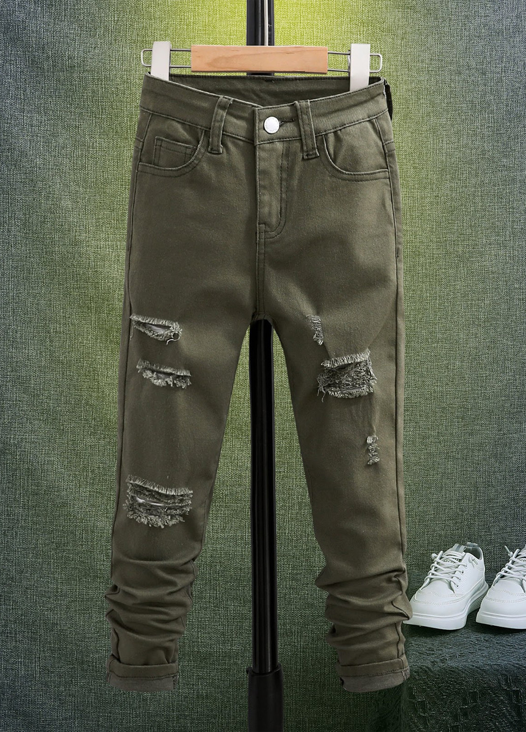 Хаки демисезонные афгани, зауженные джинсы SHEIN