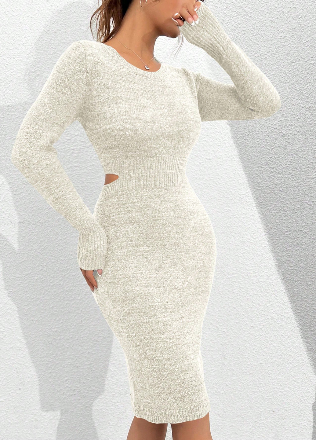 Светло-серое кэжуал платье платье-свитер SHEIN меланжевое